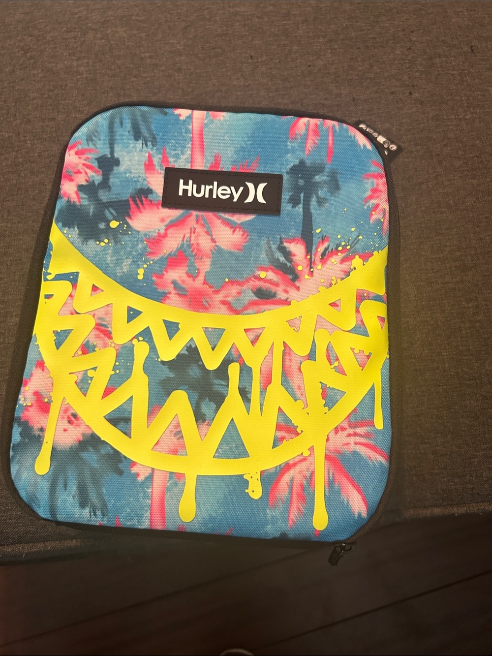 Hurley Blue, Pink & Neon Yellow Palm Print Accessory Sleeve/ lunch bag new